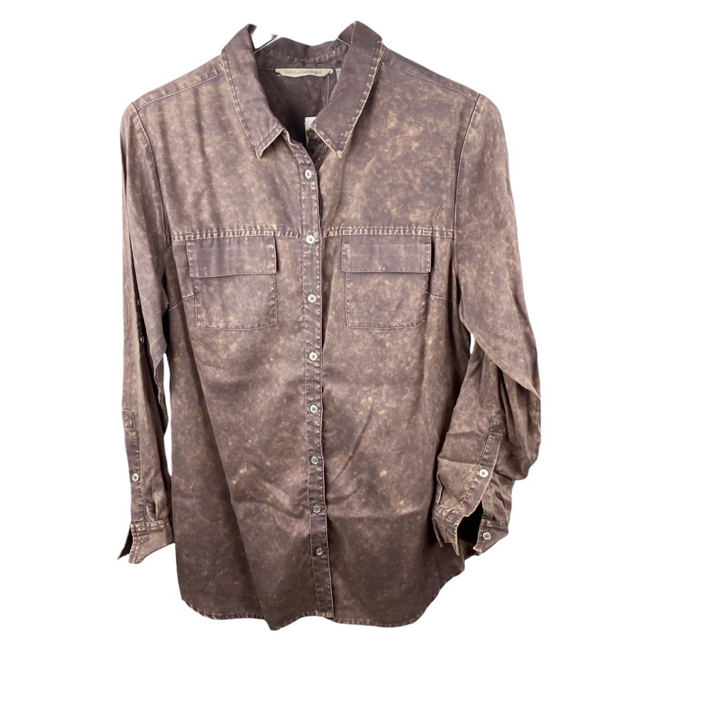 NWT Soft Surroundings Heavenly Soft Raisin Denim Button Down Medium 10-12